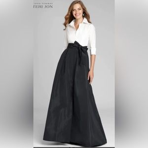 White and black taffeta dress